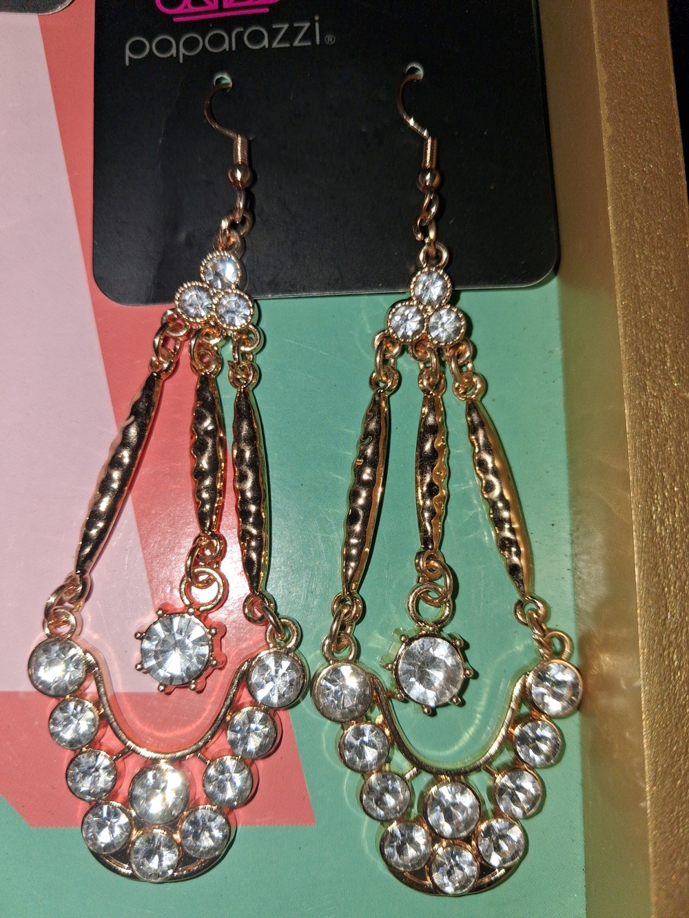paparazzi Gold Crystal Chandelier Earrings - Clear